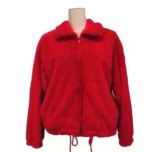 Paper Crane Tomato Red Faux Fur Zip-Up Jacket – Size Medium (Y2K Vibes)